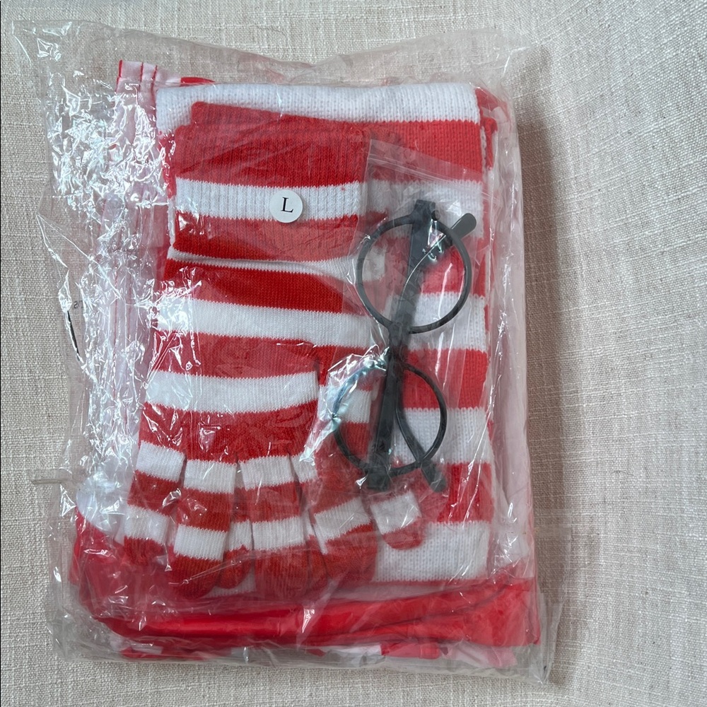 Where’s Waldo Red and White Striped Mens Large Costume Set - Picture 3 of 3